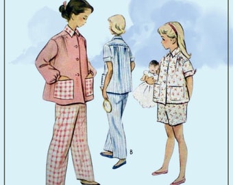 McCall's 8605 - Adorable Girls PJs - Vintage 1950s - Cute And Perfect - Size 12 (Tweens) - UNCUT - Christmas PJS - Pajamas Pattern