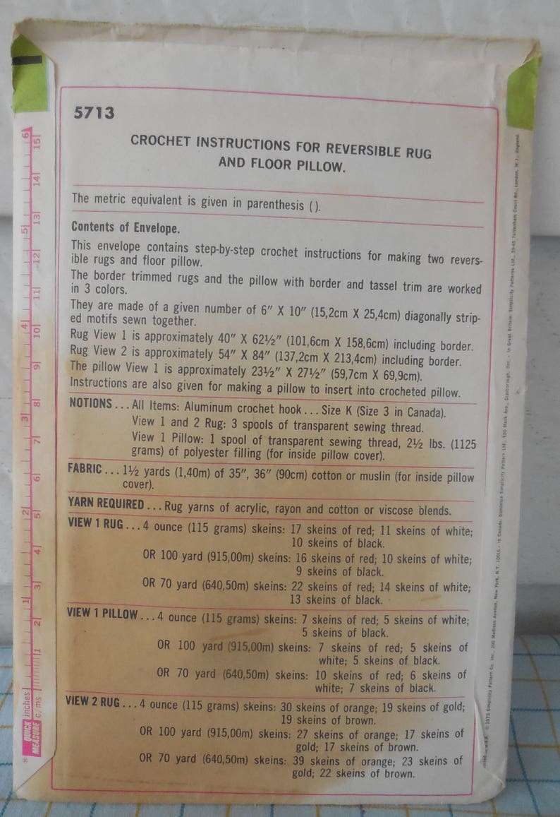 Simplicity 5713 Vintage 1970er Jahre Häkelteppiche & Kissen Home Decor, Boho, Hippie, Rustikal, Gemütlich, Hütte, Op-Art Geschenkidee, DIY Design Bild 4