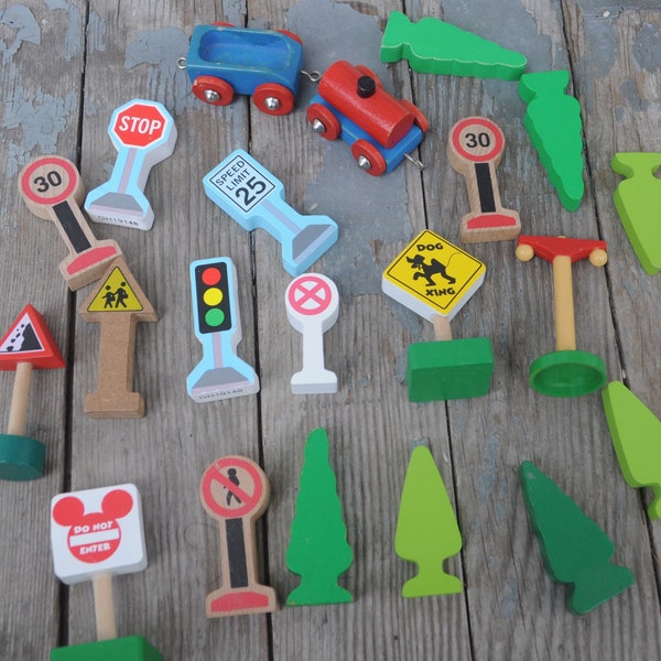 Miniature WOODEN Road & Traffic Signs for Model Train or Car, Display, Diorama, City, Etc. - Various Sizes - Fairy Garden