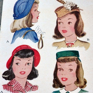 McCall 1204 Girls / Tweens 1940s Hats DIY Pillbox, Feathered Cap, Pancake, Bonnet, Cloche w/ Brim Head Size 21 Costume image 6