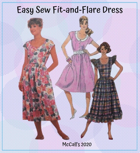 Mccall's 2020 - Easy Sew Fit-and-flare Dress, Sundress - 1980s / 1950s  Style - Ruffles - Size 12 (bust 34) - UNCUT - Etsy