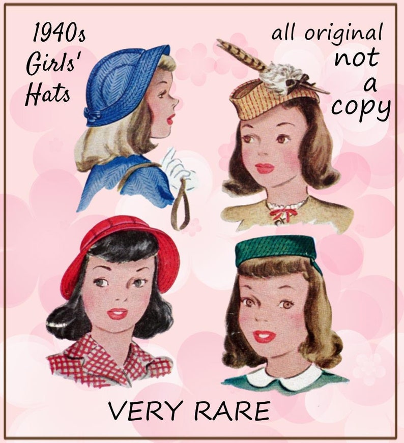 McCall 1204 Girls / Tweens 1940s Hats DIY Pillbox, Feathered Cap, Pancake, Bonnet, Cloche w/ Brim Head Size 21 Costume image 1