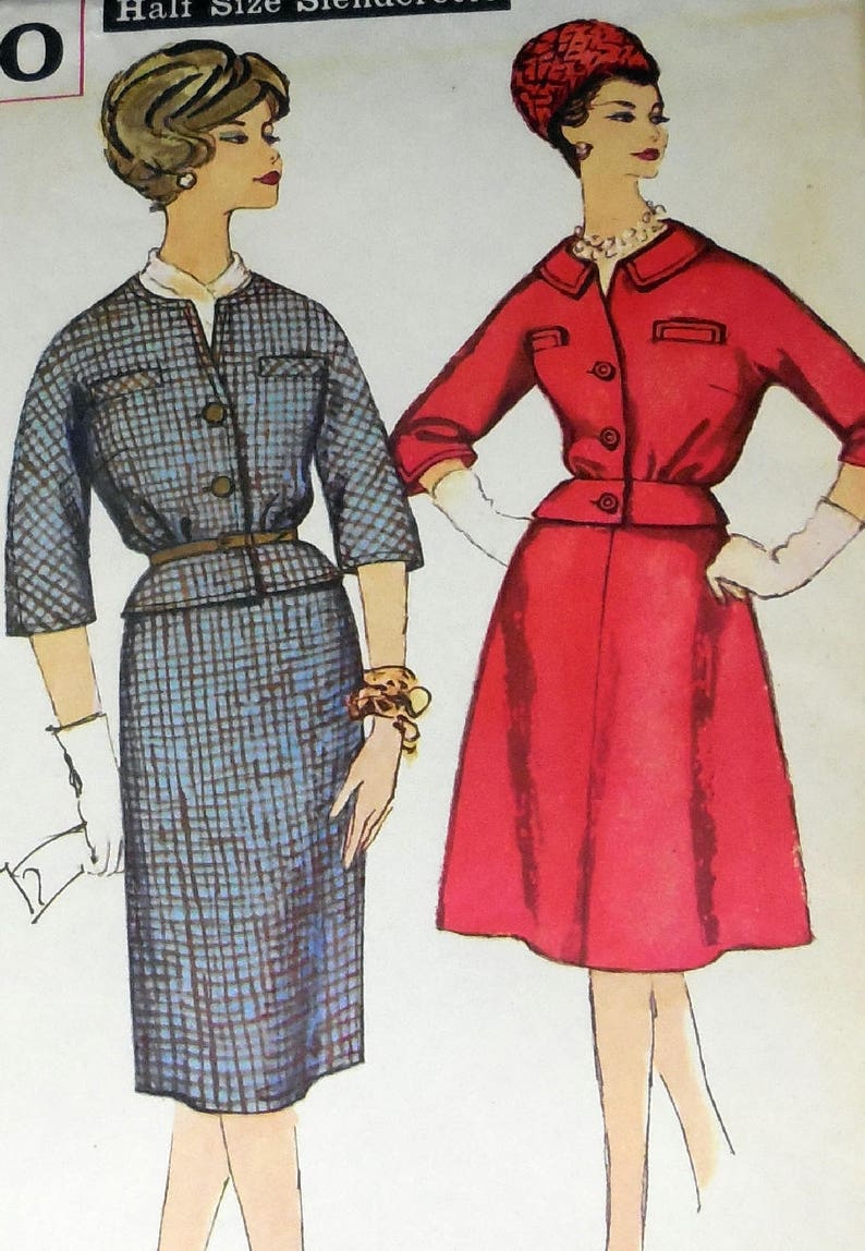 Simplicity 3730 Vintage 1950s Suit Pattern Curvy Plus Mad Men Fashion Slim or Flared Skirt Pinch Waist Size 18.5 Bust 39 UNCUT image 4