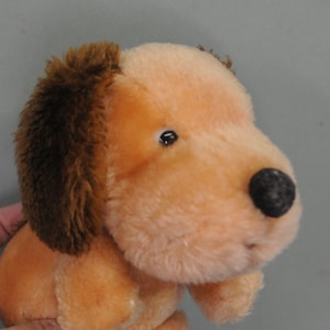 Vintage 1980s Russ DINGLE Dog Plush -  Brown, Christmas - Puppy Dog - Cuddly  - Stuffed Animal - Cute / Kawaii - RARE -