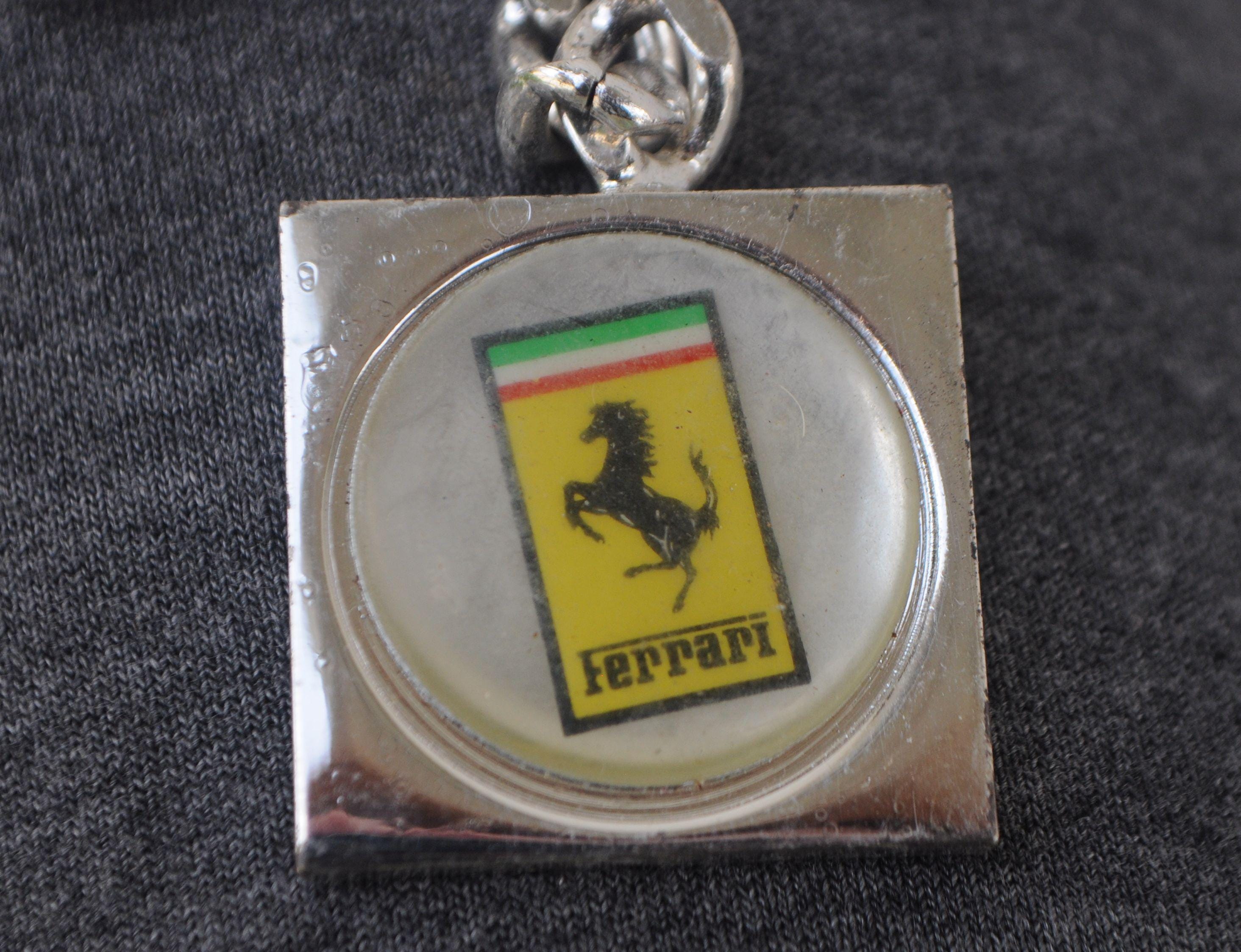 Vintage Ferrari Keychain - Key Fob - Faux Brass - 1980s