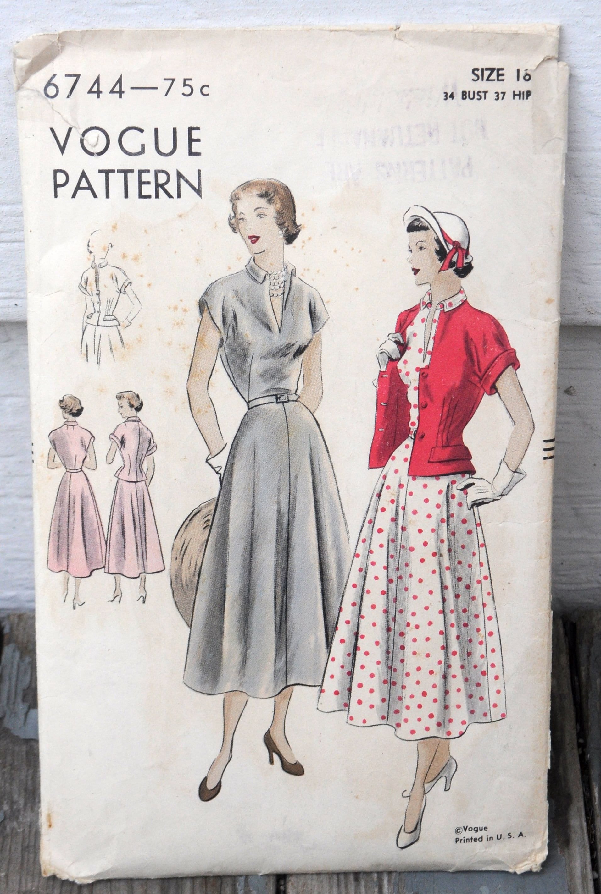 vogue レイニー Vogue 6744 - Vintage 1950s / Late 1940s Swing Dress W/ Bolero