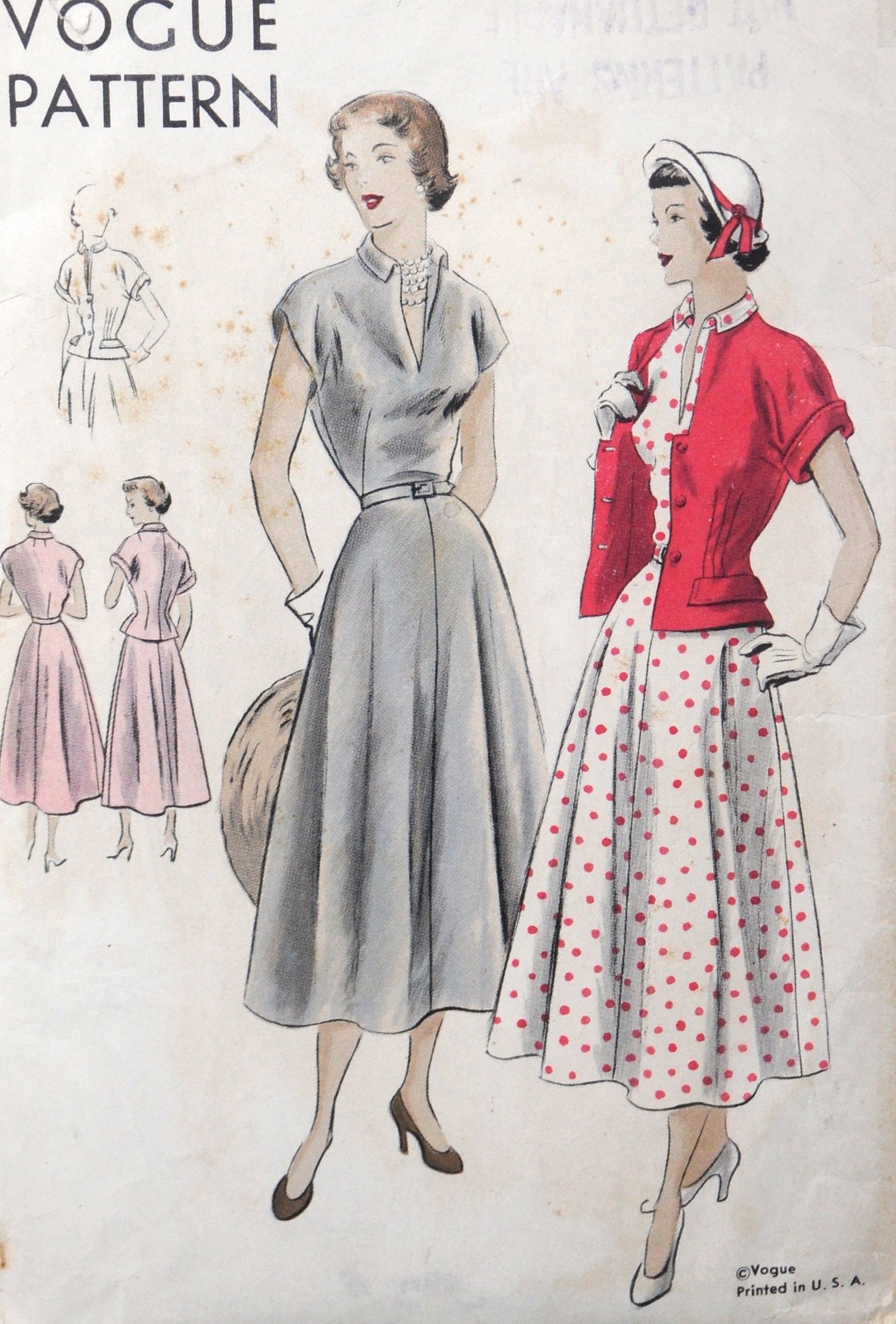 Vogue 6744 - Vintage 1950s / Late 1940s Swing Dress W