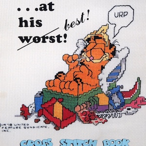 Vintage 1970s Garfield Counted Cross Stitch Book from Millcraft - "Garfield ... At His  Worst / Best " - 11 Designs, DIY Gift Idea