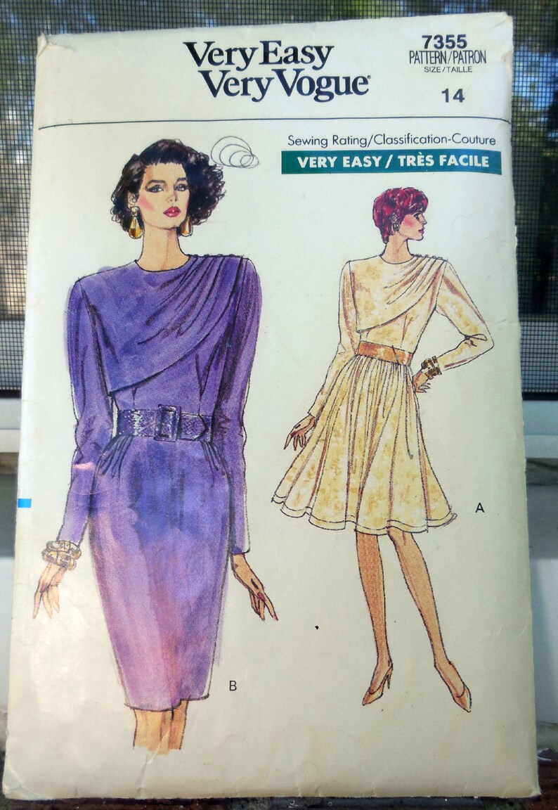 Vogue 7355 Dramatic Vintage Vogue Draped Dress Cocktail Dress 1980s Full or Slim Skirt Size 14 Bust 36 New Wave Sewing Pattern image 3