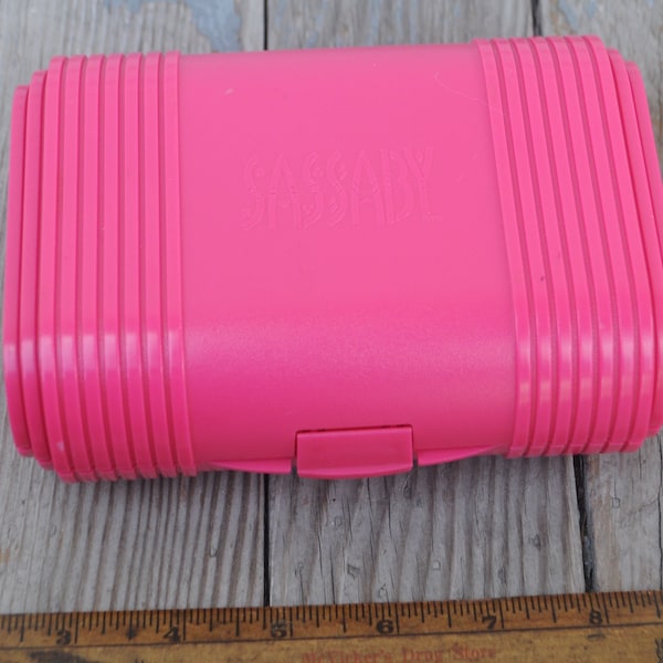 Vintage Sassaby Hot Pink Hard Plastic Makeup Case - 1980s / 1990s Travel Makeup Storage - With MIRROR - Excellent Condition