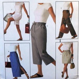 May include: A collage of five images showcasing different styles of women's bottoms. The garments include shorts, a skirt, and pants in various colors like white, blue, and brown. Each outfit is paired with a white t-shirt and accessories.
