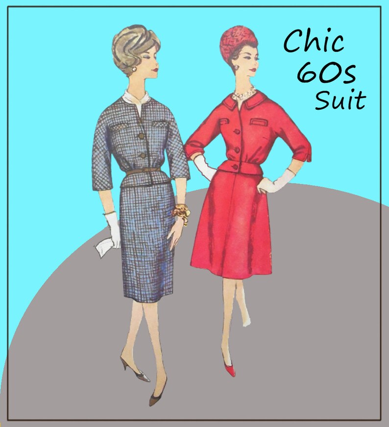 Simplicity 3730 Vintage 1950s Suit Pattern Curvy Plus Mad Men Fashion Slim or Flared Skirt Pinch Waist Size 18.5 Bust 39 UNCUT image 1