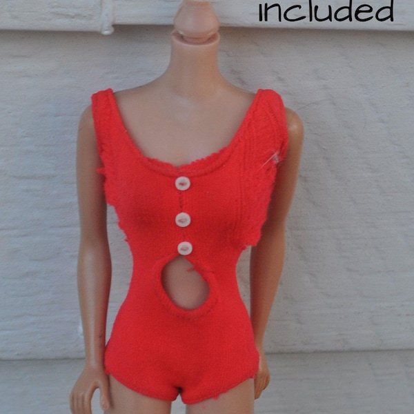 Vintage TLC Stacey Red Swimsuit -  1968 Original Outfit / Bathing Suit - With Belly Button Peek-A-Boo - Original White Buttons - NEEDS WORK