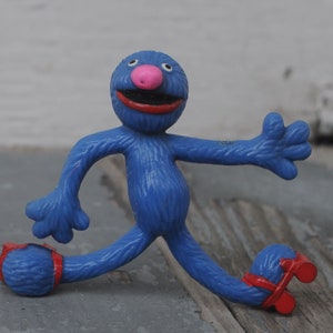 Vintage Sesame Street PVC Miniature - Grover on Roller Skates - By TARA Toys - Vintage 1980s / 1990s - Cake Topper