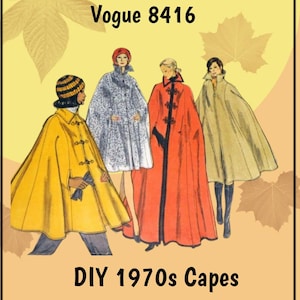 Vogue 8416 - Beautiful DIY Dressy Capes - Vintage 1970s - Opera Cape, Poncho, Wrap - Size Medium (Bust 34 - 36) - UNCUT