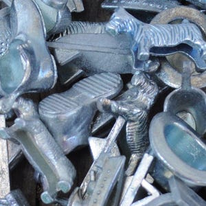 HUGE Lot Metal Monopoly Game Pieces - Replacements, Altered Art, Collage, Assemblage - Pewter - Old & New