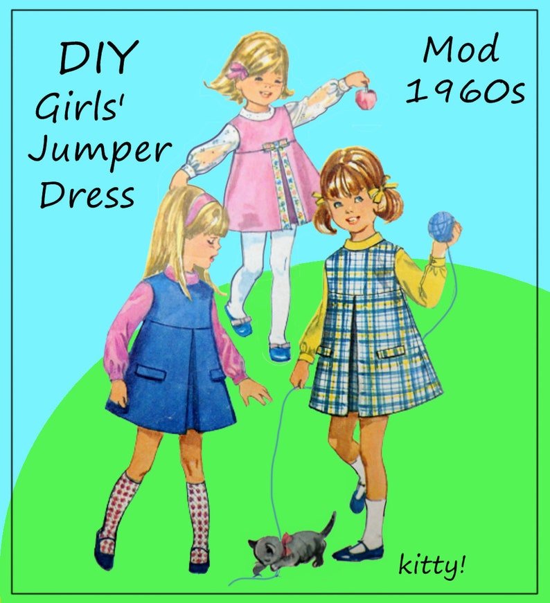 Simplicity 6711 Cute Girls' DIY 1960s Jumper Dress Mod Blouse Too Easter Dress, Party Dress A-line Kawaii Size 6 Bust 24 image 1
