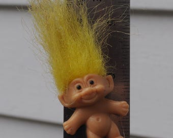 Vintage c. 1990s Russ Lucky Troll Magnet - Yellow Hair - Cute - Gift Idea - Refrigerator Magnet - RUSS