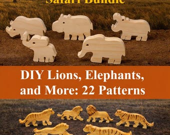 DIY Wooden Safari Animals Bundle-PDF Guide and 22 Patterns, Children’s Animals Crafting Project