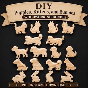 DIY Bunnies, Kittens, & Puppies-51 Patterns- 3 PDF Downloads, Wooden Animals, Woodworking Projects, Woodworking Plans, Scroll Saw Patterns
