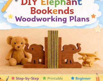 DIY象のブックエンド - 糸鋸パターン：ステップバイステップガイド（PDFダウンロード）、木製の象、木工