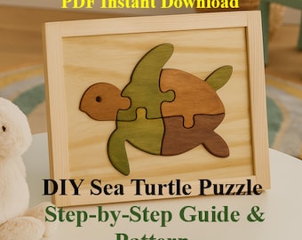 Rompecabezas de tortuga marina (DIY): Guía y patrón paso a paso, Descarga en PDF, Patrón para sierra de calar, Proyecto de carpintería, Juguetes para niños, Rompecabezas para niños