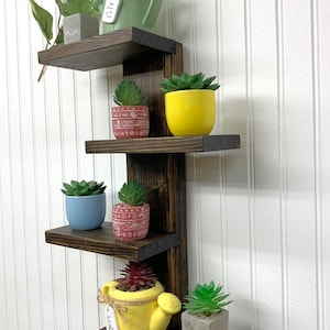 Four Tier Handmade Wood Shelf for Candles, Succulents, and More! Organize in Style with this Modern Rustic Solid Wood Wall Shelving.