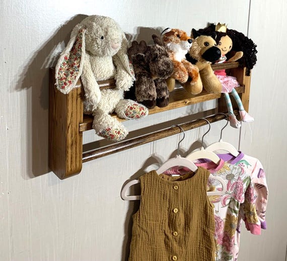 nursery wall mounted shelf with hanging rod