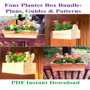 DIY Four Cedar Planter Box Bundle-PDF Instant Download, Woodworking Plans, Outdoor Planter Boxes, Scroll Saw Patterns, Woodworking Projects