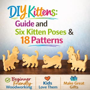 Entzückende DIY hölzerne Kätzchen-6 Kätzchen Posen und 18 Muster, PDF Instant Download Anleitung, Tiere aus Holz, Holzverarbeitung, Dekupiersäge Muster