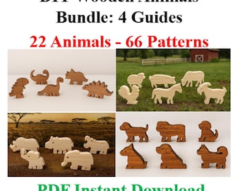 Creative Woodworking Fun Pack-66 Animal Patterns + Easy-to-Follow Guides, Farm, Safari, Puppies & Dinosaurs, PDF Guides, Scroll Saw Projects
