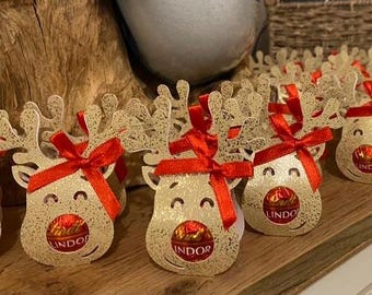 Cute Christmas Reindeer Chocolate Holder, Table Decoration, Favour, Gift - Includes Chocolate Ball
