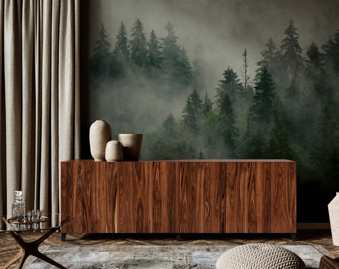 Misty Forest Wallpaper: Peel and Stick Foggy Wall Mural - Etsy Canada