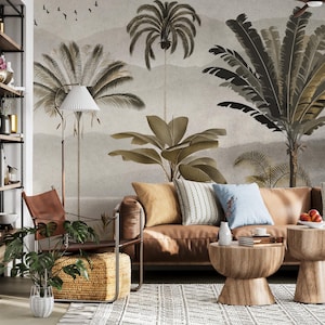 Antique Tropical Forest Peel and Stick Wallpaper, Vintage Forest Wall Mural, Removable Tropical Wallpaper, Self Adhesive Wall Decor