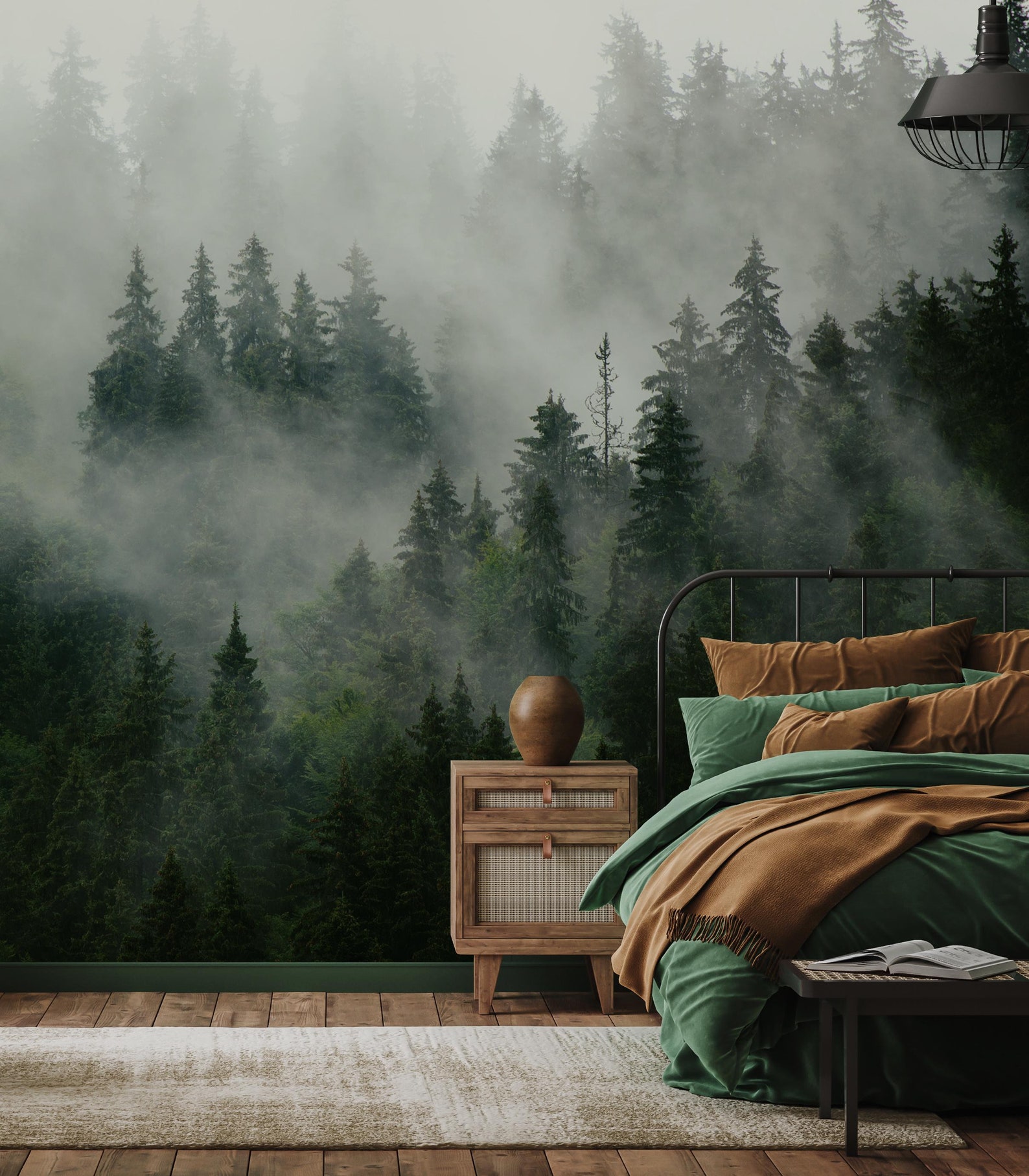 Misty Pine Forest Wallpaper Mural – Foggy Woodland Tree Wall Art – Peel ...