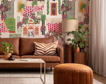 Jaipur Garden Wallpaper Wandbild – Üppiges Rajasthan Palace Design