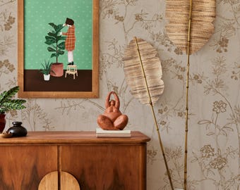French Country Neutral Wallpaper, Vintage Botanical Wall Mural, Rustic Floral Peel and Stick Wallpaper