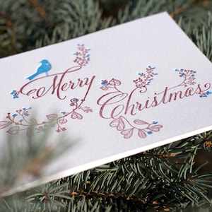 Merry Christmas Cards Set | Winter Leaves & Berries | Festive Greeting Cards | Holiday Season Stationery Pack | Xmas Cards