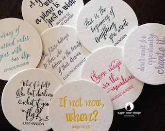 beverage coasters with inspirational quotes | letterpress printed | set of 8