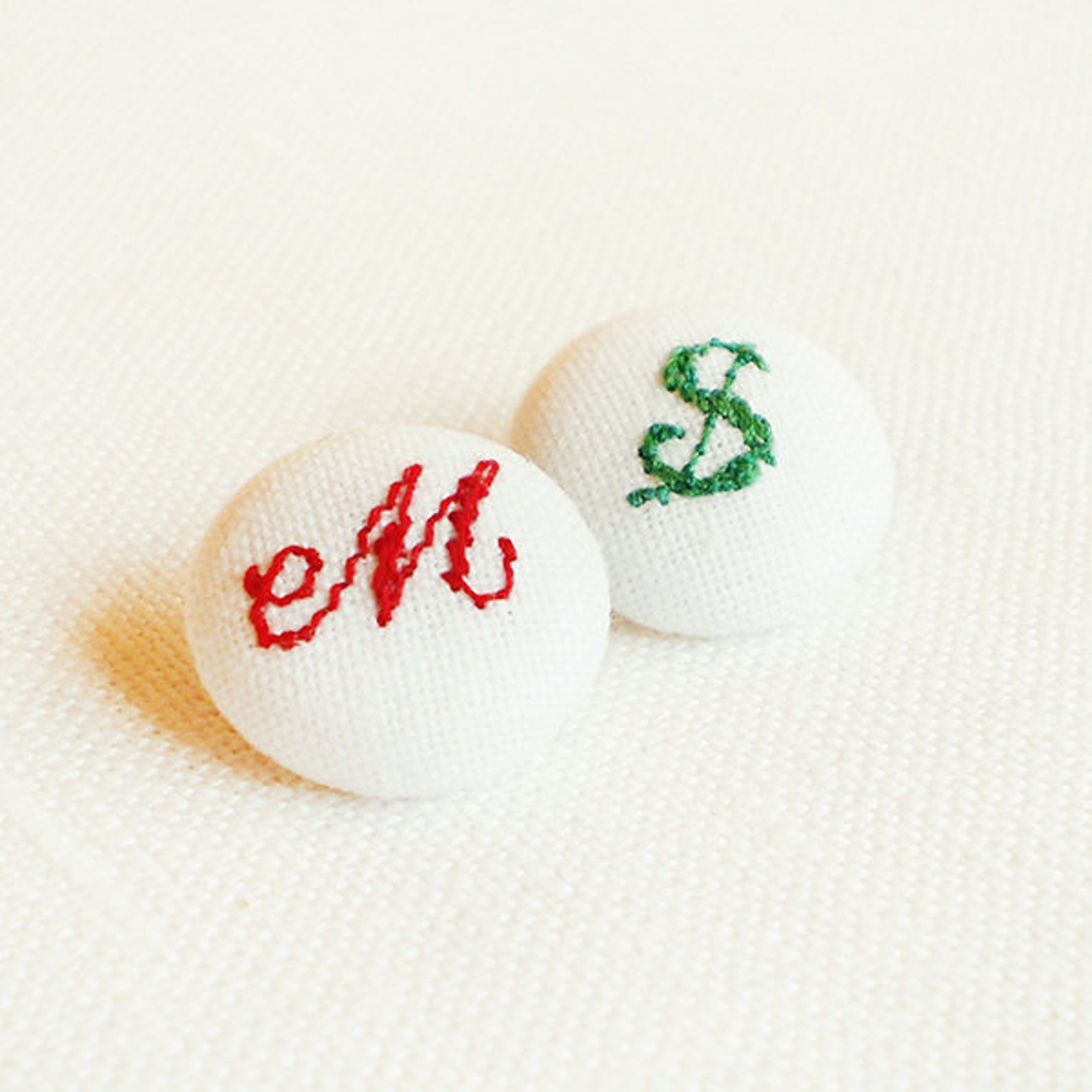 Fabric Buttons Embroidered ABC 6 Small White Red Blue Etsy