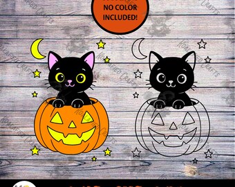 Calabaza de gato negro SVG: Descarga digital de la temporada espeluznante de Halloween