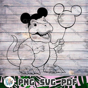 T-Rex with Mickey Mouse Ears And Balloon - Disney-Inspired Digital Download