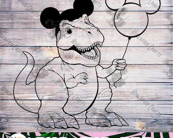 T-Rex con orejas de Mickey Mouse y globo: descarga digital inspirada en Disney