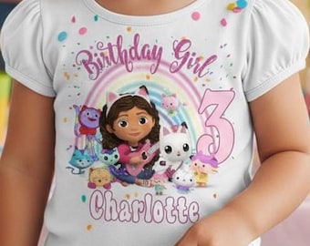 Gabby Birthday Girl Puffy Sleeve Shirt | Personalized Cartoon Theme Party Top