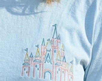 Embroidered Castle T-Shirt | Magic Kingdom Park Top, 100% Cotton Tee