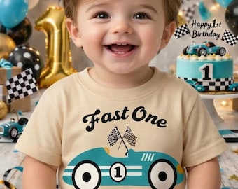 Personalized Race Car Fast One Birthday Shirt, Boys 1st Birthday Outfit