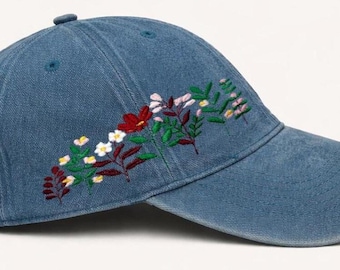 Casquette de baseball à fleurs brodées, chapeau pour papa en coton lavé, style printemps-été