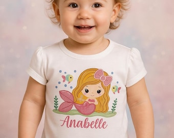 Personalized Mermaid Embroidered Girls Shirt | Birthday Party