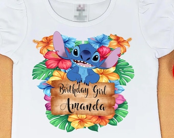Stitch Birthday Girl Shirt | Chemise brodée | -shirt d'anniversaire Lilo et Stitch | Chemise d'anniversaire personnalisée Chemise d'anniversaire de dernière minute pour fille