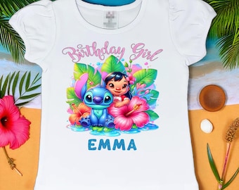 T-shirt d'anniversaire brodé | Chemise brodée | -shirt d'anniversaire Lilo et Stitch | T-shirt de fête personnalisé | Chemise d'anniversaire de dernière minute pour fille